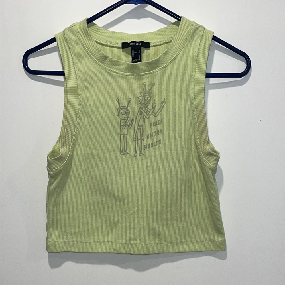 Forever 21 Lime Green Ribbed Graphic Crop Tank